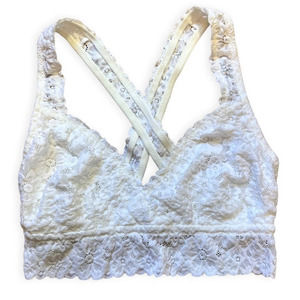 🌸 NWOT Women's White Floral Lace Cross-Back V-Cut Bralette SDD